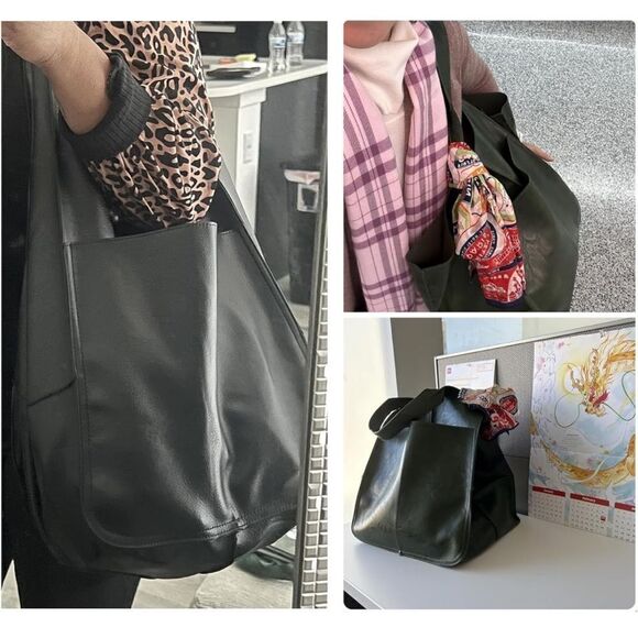 Luxe Vegan Leather Minimalist Oversized Tote Bag - Picture 2 of 7